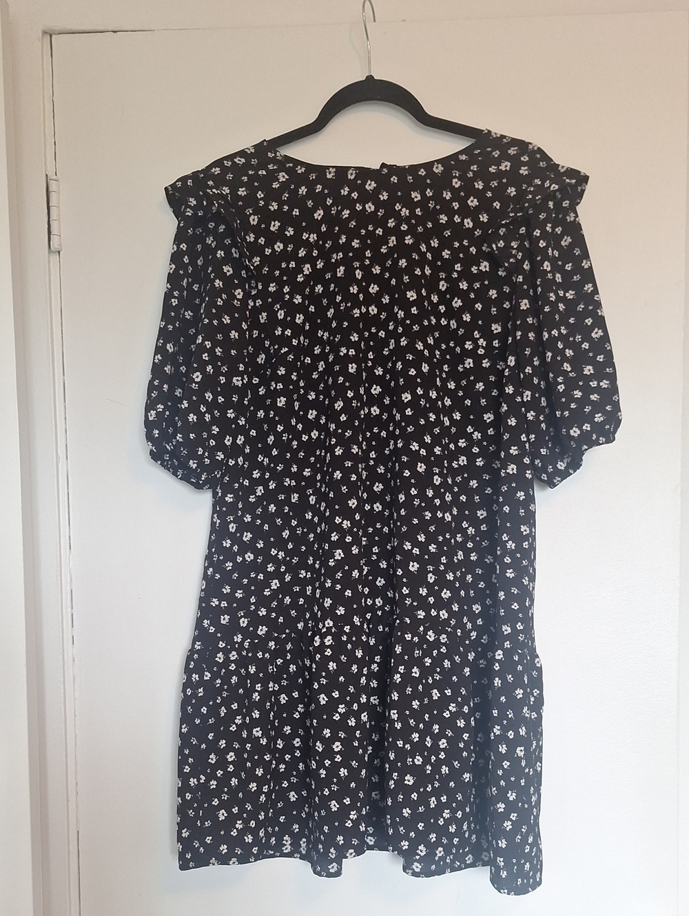 H&M Black Mini Dress with White Floral Print